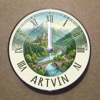 MS1001 Artvin Temalı Magnet Saat Buzdolabı Süsü Duvar Saati 10,5cm