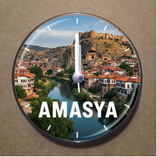 MS1004 Amasya Temalı Magnet Saat Buzdolabı Süsü Duvar Saati 10,5cm