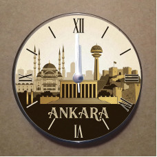 MS1007 Ankara Temalı Magnet Saat Buzdolabı Süsü Duvar Saati 10,5cm