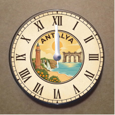 MS1010 Antalya Temalı Magnet Saat Buzdolabı Süsü Duvar Saati 10,5cm
