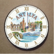 MS1012 Antalya Temalı Magnet Saat Buzdolabı Süsü Duvar Saati 10,5cm