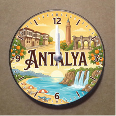 MS1013 Antalya Temalı Magnet Saat Buzdolabı Süsü Duvar Saati 10,5cm