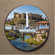 MS1018 Bayburt Temalı Magnet Saat Buzdolabı Süsü Duvar Saati 10,5cm