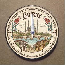 MS1020 Edirne Temalı Magnet Saat Buzdolabı Süsü Duvar Saati 10,5cm