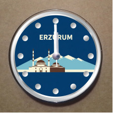 MS1022 Erzurum Temalı Magnet Saat Buzdolabı Süsü Duvar Saati 10,5cm