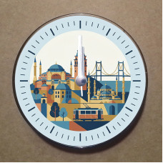 MS1029 İstanbul Temalı Magnet Saat Buzdolabı Süsü Duvar Saati 10,5cm