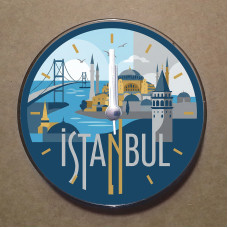 MS1031 İstanbul Temalı Magnet Saat Buzdolabı Süsü Duvar Saati 10,5cm