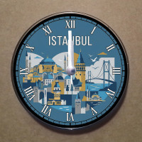 MS1032 İstanbul Temalı Magnet Saat Buzdolabı Süsü Duvar Saati 10,5cm