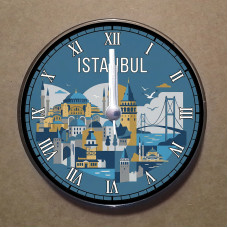 MS1032 İstanbul Temalı Magnet Saat Buzdolabı Süsü Duvar Saati 10,5cm