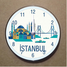 MS1034 İstanbul Temalı Magnet Saat Buzdolabı Süsü Duvar Saati 10,5cm