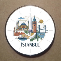 MS1035 İstanbul Temalı Magnet Saat Buzdolabı Süsü Duvar Saati 10,5cm