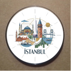 MS1035 İstanbul Temalı Magnet Saat Buzdolabı Süsü Duvar Saati 10,5cm