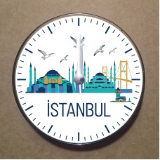 MS1036 İstanbul Temalı Magnet Saat Buzdolabı Süsü Duvar Saati 10,5cm
