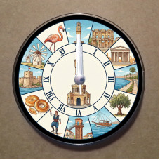 MS1037 İzmir Temalı Magnet Saat Buzdolabı Süsü Duvar Saati 10,5cm