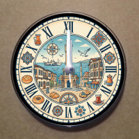 MS1038 İzmir Temalı Magnet Saat Buzdolabı Süsü Duvar Saati 10,5cm