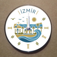 MS1039 İzmir Temalı Magnet Saat Buzdolabı Süsü Duvar Saati 10,5cm