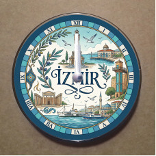 MS1041 İzmir Temalı Magnet Saat Buzdolabı Süsü Duvar Saati 10,5cm