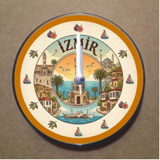 MS1042 İzmir Temalı Magnet Saat Buzdolabı Süsü Duvar Saati 10,5cm
