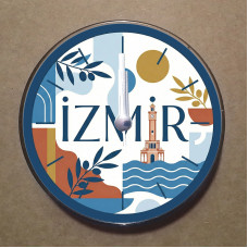 MS1043 İzmir Temalı Magnet Saat Buzdolabı Süsü Duvar Saati 10,5cm