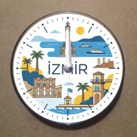 MS1044 İzmir Temalı Magnet Saat Buzdolabı Süsü Duvar Saati 10,5cm