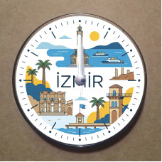 MS1044 İzmir Temalı Magnet Saat Buzdolabı Süsü Duvar Saati 10,5cm