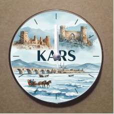 MS1045 Kars Temalı Magnet Saat Buzdolabı Süsü Duvar Saati 10,5cm