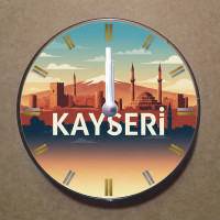 MS1046 Kayseri Temalı Magnet Saat Buzdolabı Süsü Duvar Saati 10,5cm