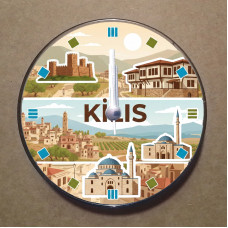 MS1047 Kilis Temalı Magnet Saat Buzdolabı Süsü Duvar Saati 10,5cm