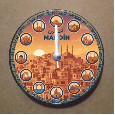 MS1050 Mardin Temalı Magnet Saat Buzdolabı Süsü Duvar Saati 10,5cm