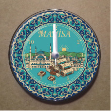 MS1052 Manisa Temalı Magnet Saat Buzdolabı Süsü Duvar Saati 10,5cm