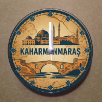 MS1053 Kahramanmaraş Temalı Magnet Saat Buzdolabı Süsü Duvar Saati 10,5cm