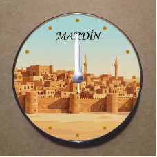 MS1054 Mardin Temalı Magnet Saat Buzdolabı Süsü Duvar Saati 10,5cm