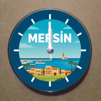 MS1055 Mersin Temalı Magnet Saat Buzdolabı Süsü Duvar Saati 10,5cm