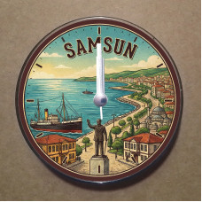 MS1060 Samsun Temalı Magnet Saat Buzdolabı Süsü Duvar Saati 10,5cm