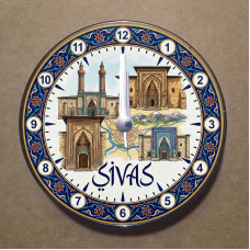 MS1063 Sivas Temalı Magnet Saat Buzdolabı Süsü Duvar Saati 10,5cm