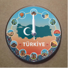 MS1071 Türkiye Temalı Magnet Saat Buzdolabı Süsü Duvar Saati 10,5cm