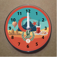 MS1072 Türkiye Temalı Magnet Saat Buzdolabı Süsü Duvar Saati 10,5cm