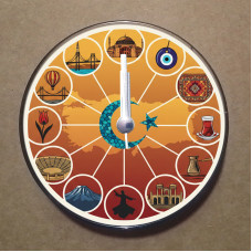 MS1075 Türkiye Temalı Magnet Saat Buzdolabı Süsü Duvar Saati 10,5cm