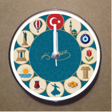 MS1076 Türkiye Temalı Magnet Saat Buzdolabı Süsü Duvar Saati 10,5cm
