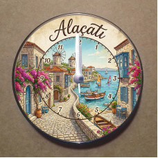 MS2003 Alaçatı Temalı Magnet Saat Buzdolabı Süsü Duvar Saati 10,5cm