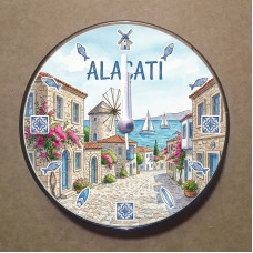 MS2004 Alaçatı Temalı Magnet Saat Buzdolabı Süsü Duvar Saati 10,5cm