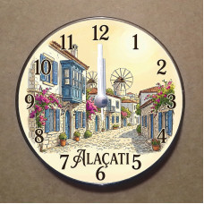 MS2005 Alaçatı Temalı Magnet Saat Buzdolabı Süsü Duvar Saati 10,5cm