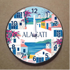 MS2006 Alaçatı Temalı Magnet Saat Buzdolabı Süsü Duvar Saati 10,5cm