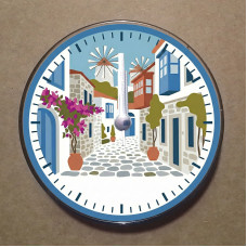 MS2007 Alaçatı Temalı Magnet Saat Buzdolabı Süsü Duvar Saati 10,5cm