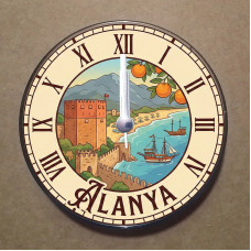 MS2008 Alanya Temalı Magnet Saat Buzdolabı Süsü Duvar Saati 10,5cm