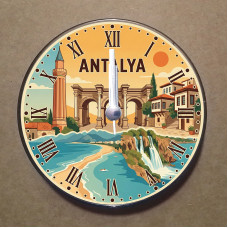 MS2009 Antalya Temalı Magnet Saat Buzdolabı Süsü Duvar Saati 10,5cm