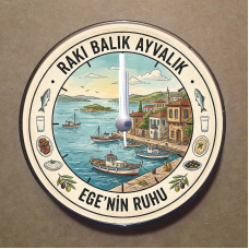 MS2010 Ayvalık Temalı Magnet Saat Buzdolabı Süsü Duvar Saati 10,5cm