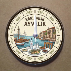 MS2011 Ayvalık Temalı Magnet Saat Buzdolabı Süsü Duvar Saati 10,5cm