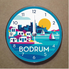 MS2014 Bodrum Temalı Magnet Saat Buzdolabı Süsü Duvar Saati 10,5cm