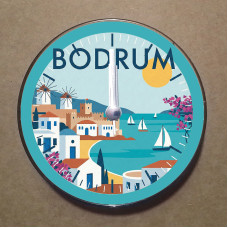 MS2016 Bodrum Temalı Magnet Saat Buzdolabı Süsü Duvar Saati 10,5cm